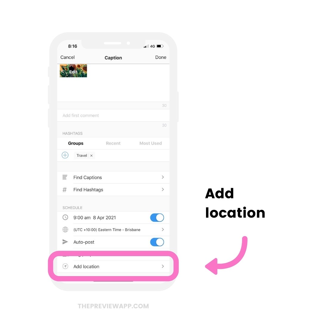 Auto post on Instagram with the location feature in Preview app